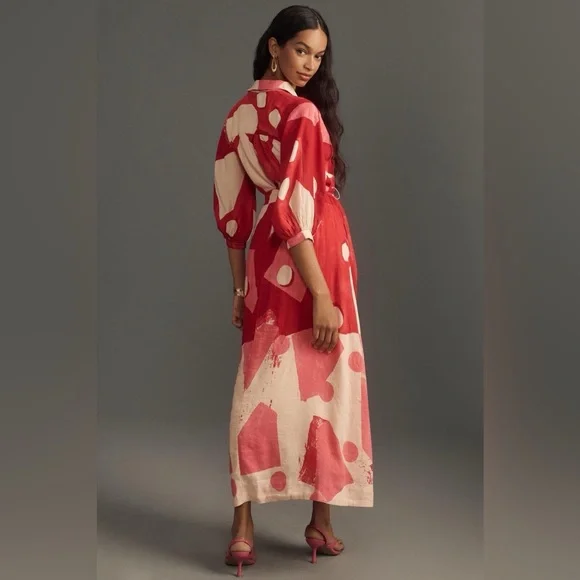 Anthropologie Maeve The Mona Linen Shirt Maxi Dress SZ M - Picture 2 of 13